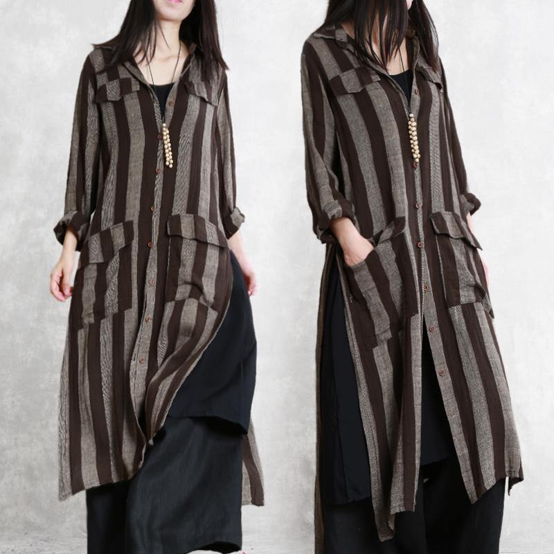 side open linen Robes Korea striped loose coat spring - Omychic