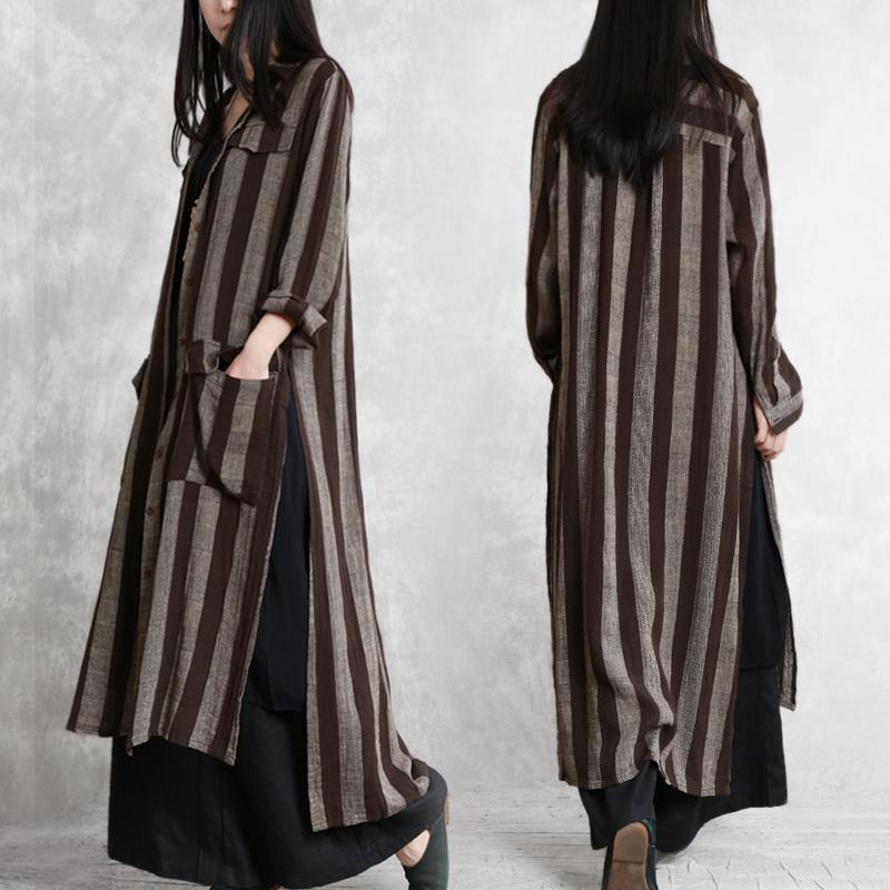 side open linen Robes Korea striped loose coat spring - Omychic