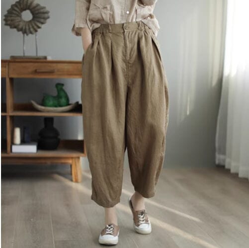 Spring Autumn Loose Linen Solid Pants