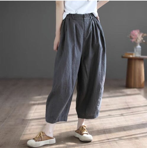 Spring Autumn Loose Linen Solid Pants