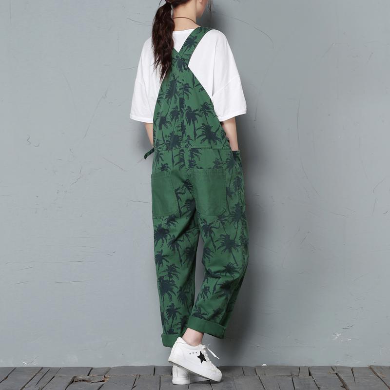 Women's Loose Casual Green Print Jumpsuit