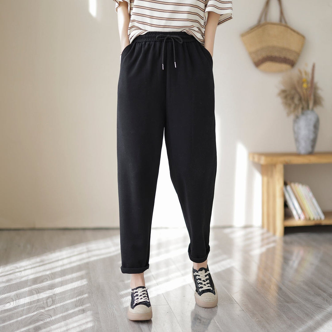 Spring Casual Cotton Knitted Solid Sweat Pants