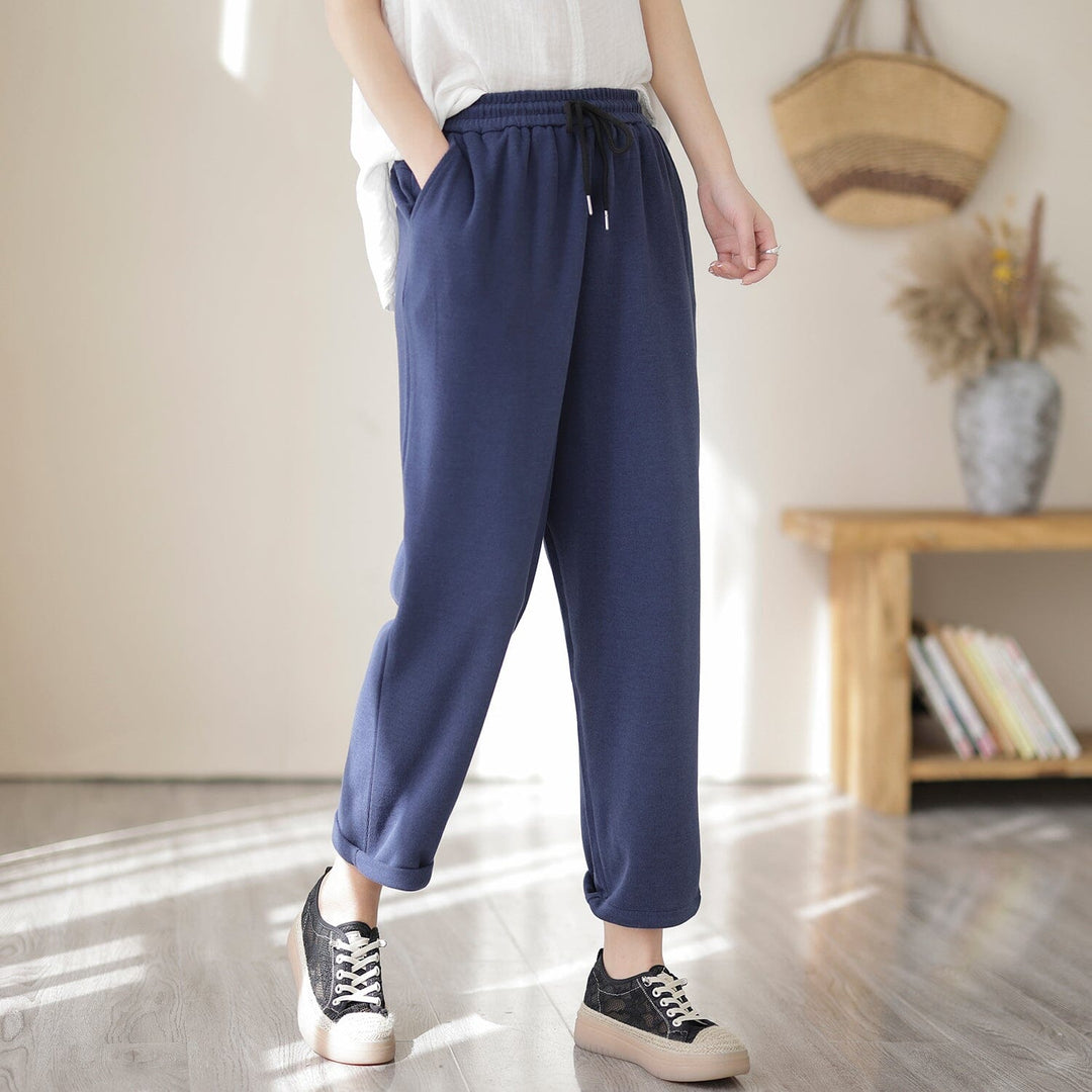 Spring Casual Cotton Knitted Solid Sweat Pants