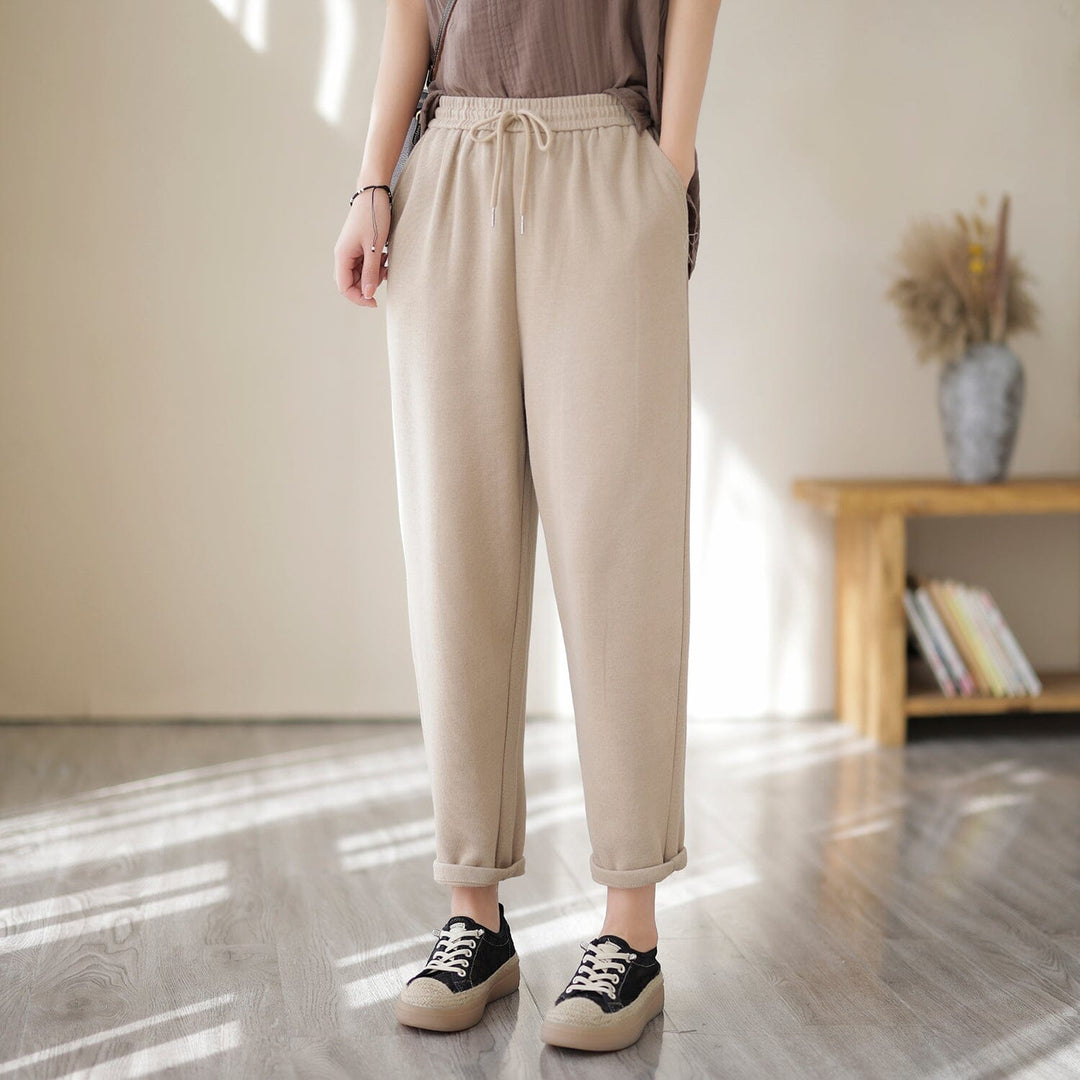 Spring Casual Cotton Knitted Solid Sweat Pants