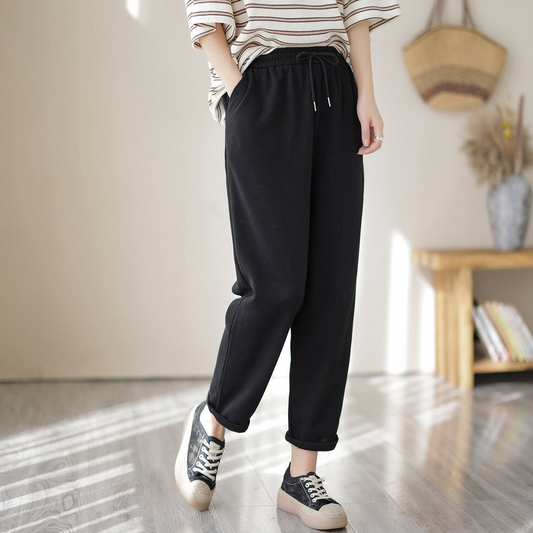 Spring Casual Cotton Knitted Solid Sweat Pants