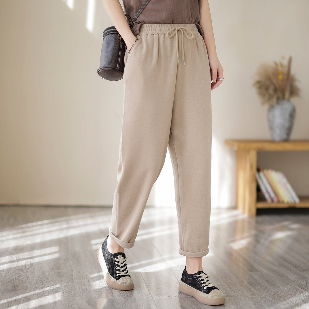 Spring Casual Cotton Knitted Solid Sweat Pants