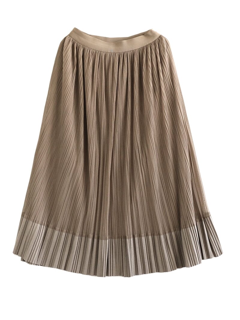 Spring Casual Minimalist Solid Pleated A-Line Skirt