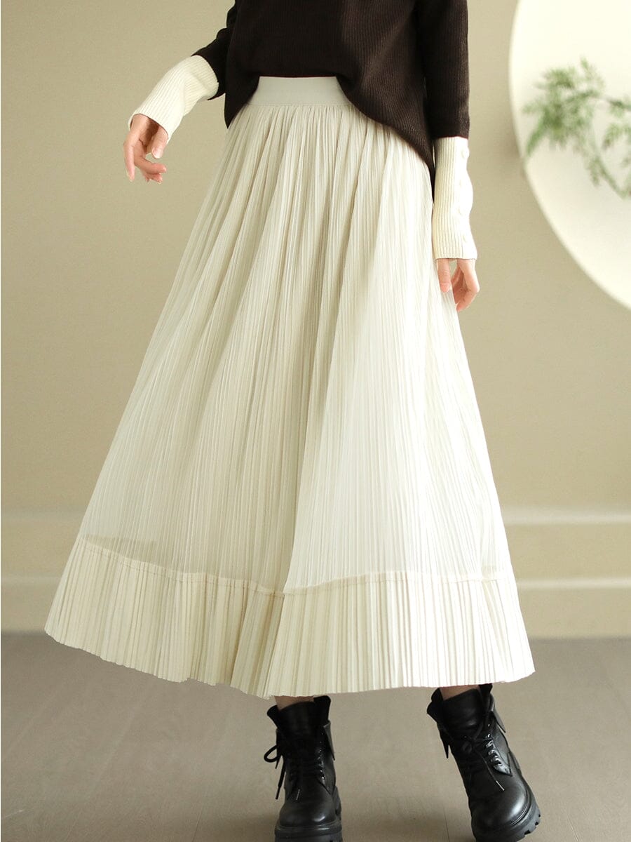 Spring Casual Minimalist Solid Pleated A-Line Skirt