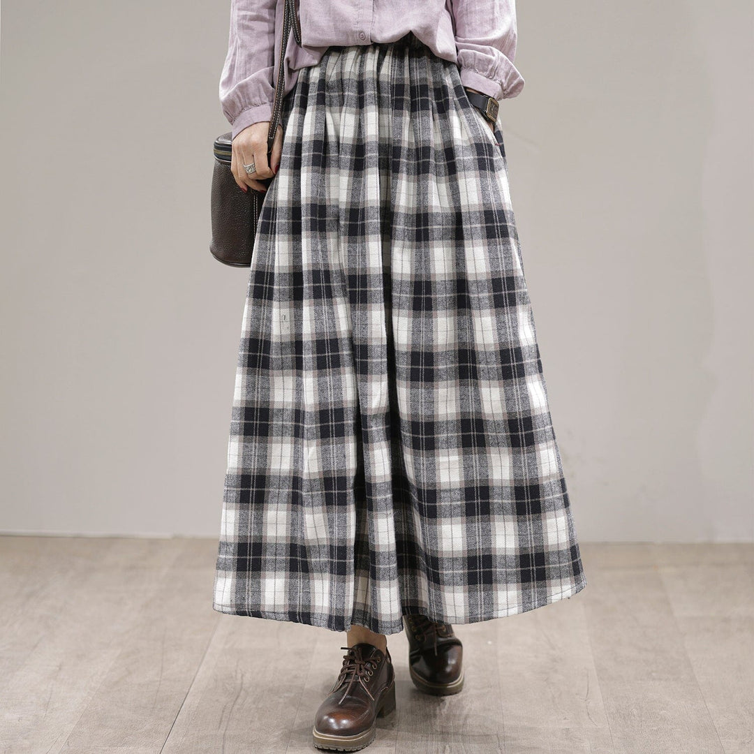 Spring Casual Plaid A-Line Cotton Skirt