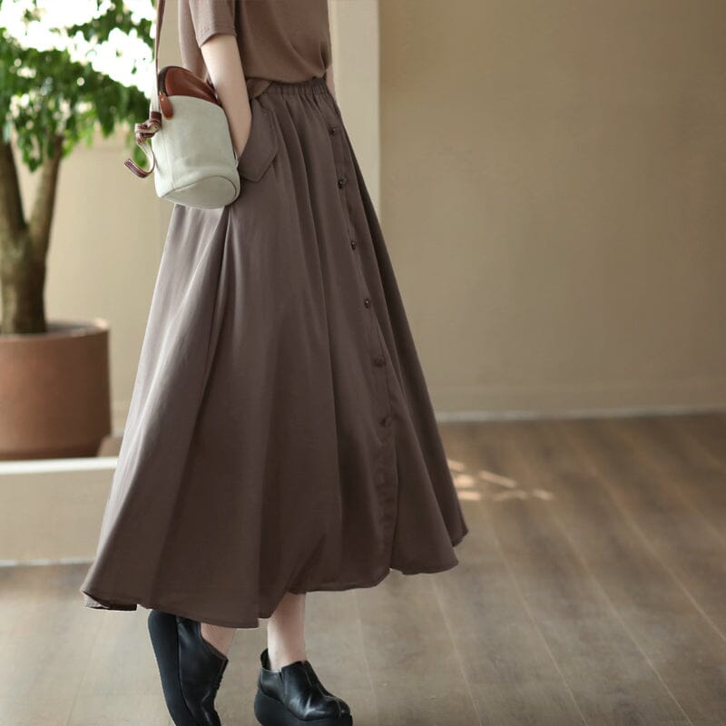 Spring Casual Solid Smooth Cotton Skirt