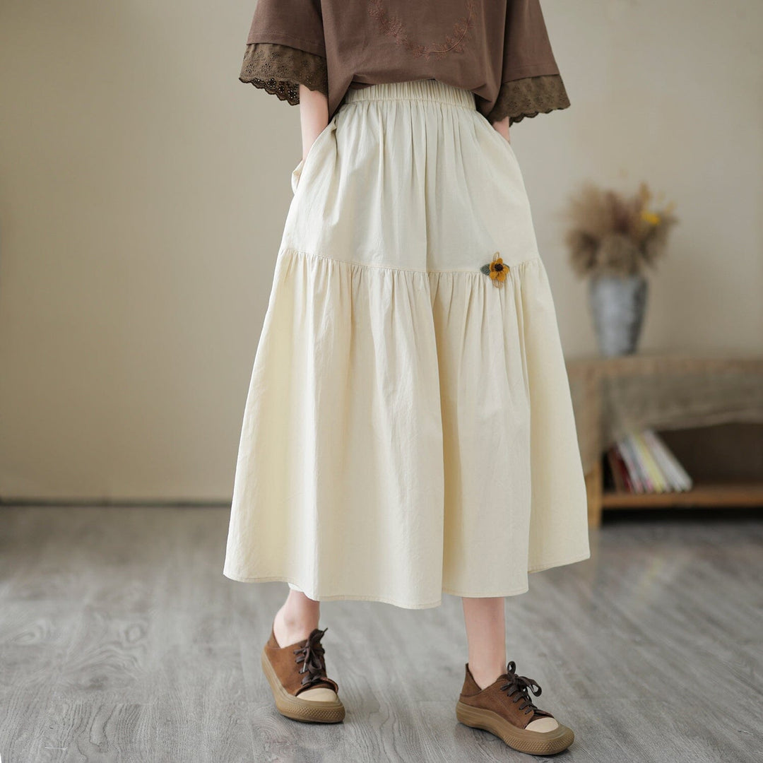 Spring Casual Stylish Solid Cotton Skirts