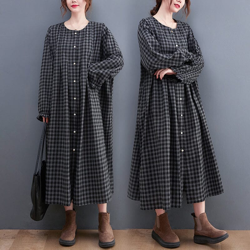 Plus Size Spring Minimalist Casual Losoe Plaid Dress