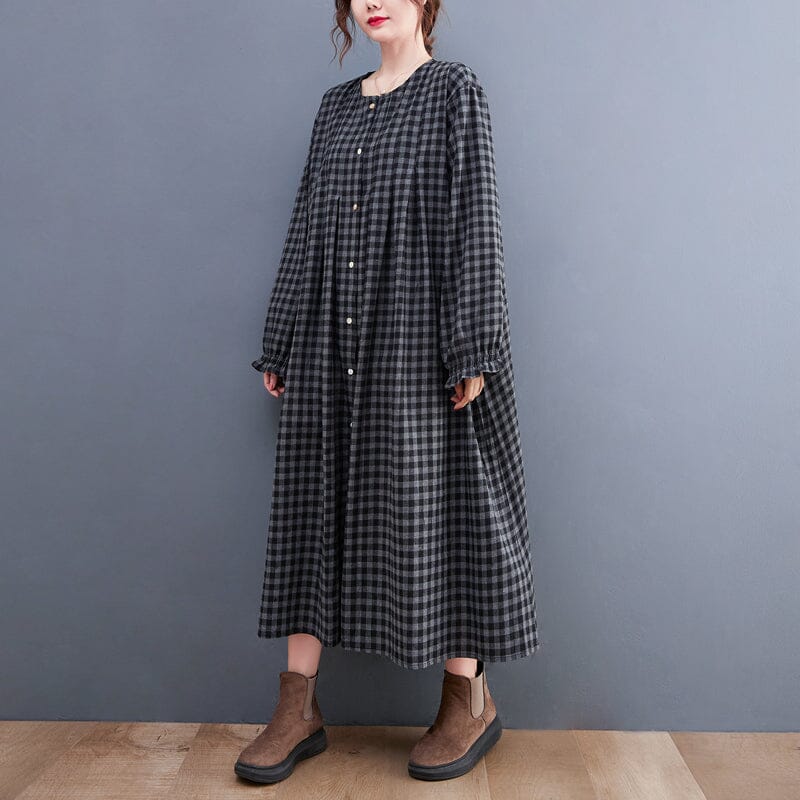 Plus Size Spring Minimalist Casual Losoe Plaid Dress