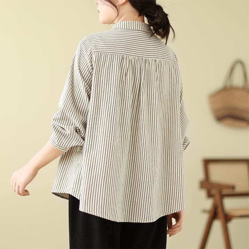 Spring Minimalist Casual Stripe Loose Blouse