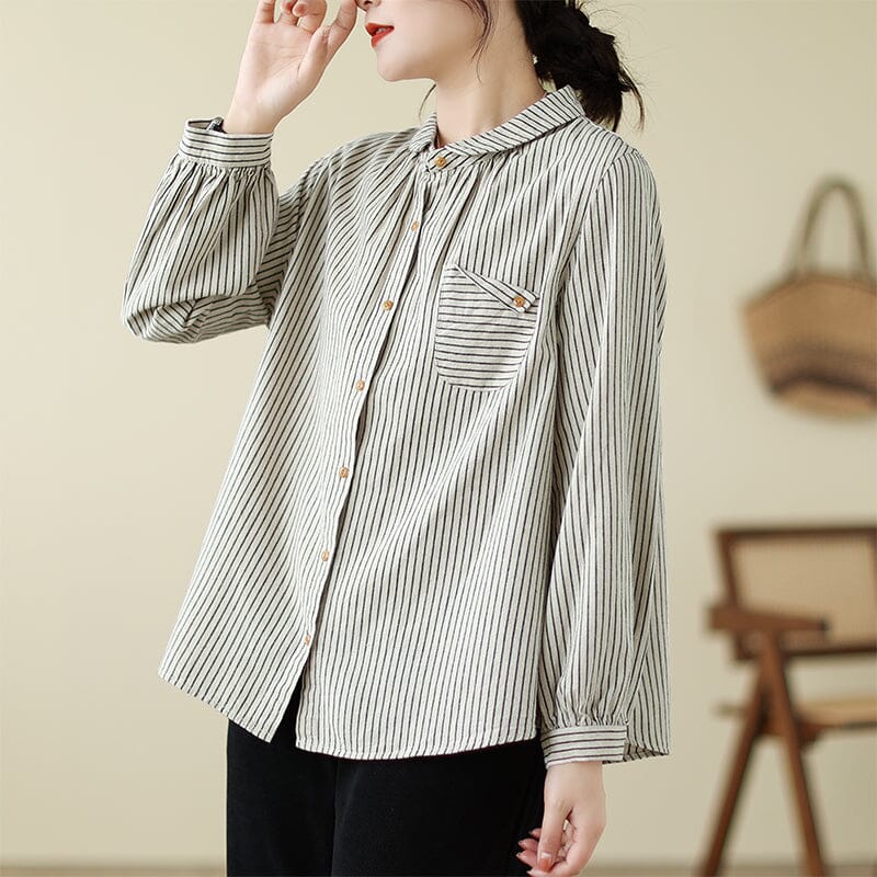 Spring Minimalist Casual Stripe Loose Blouse