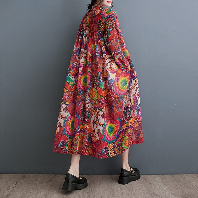 Spring Retro Floral Loose Chiffon Dress