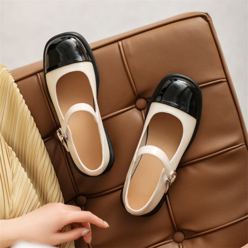 Spring Retro Glossy Leather Lug Sole Casual Shoes