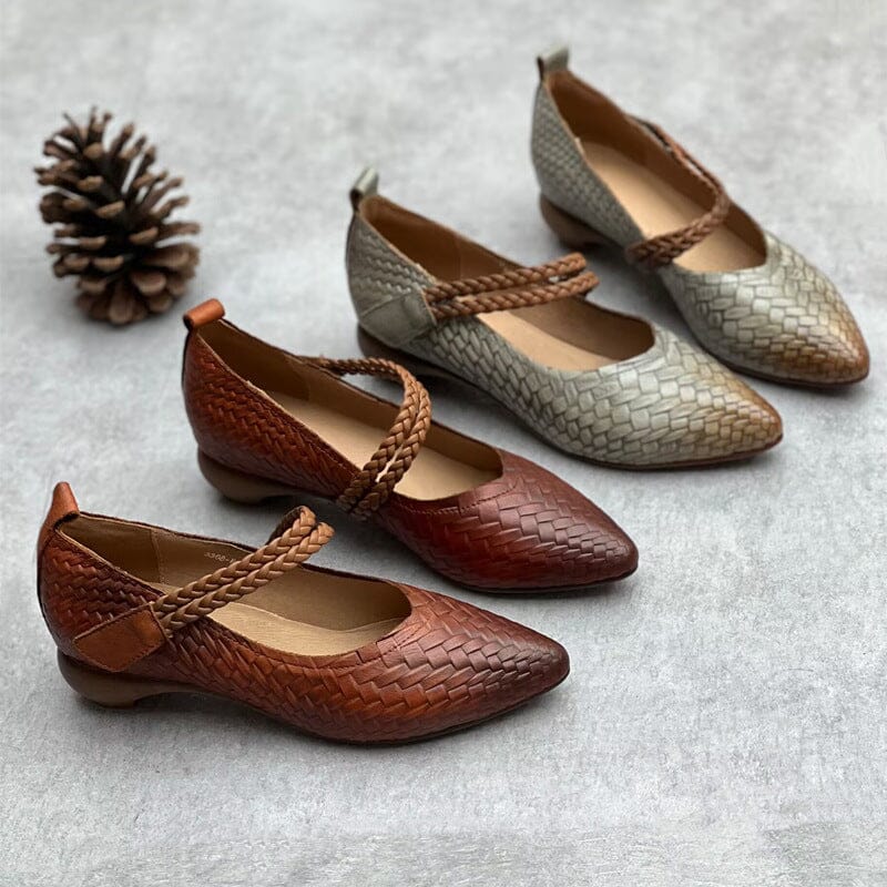 Spring Retro Handmade Leather Pointed Toe Casual Shoes