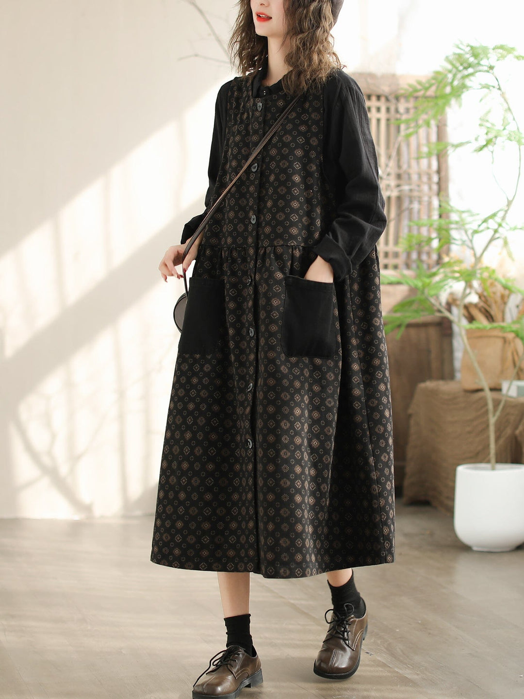 Spring Retro Loose Cotton Denim Sleeveless Dress