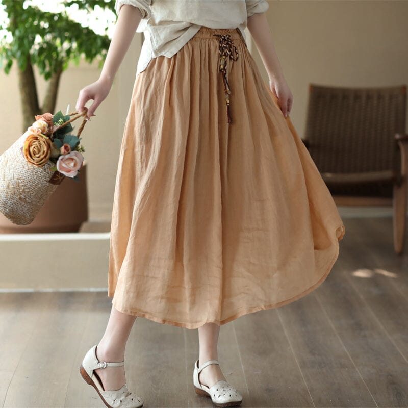 Spring Retro Loose Linen A-Line Skirt