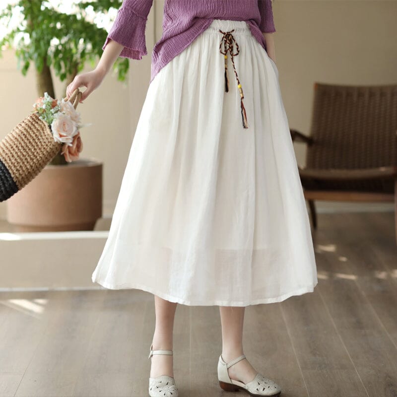 Spring Retro Loose Linen A-Line Skirt