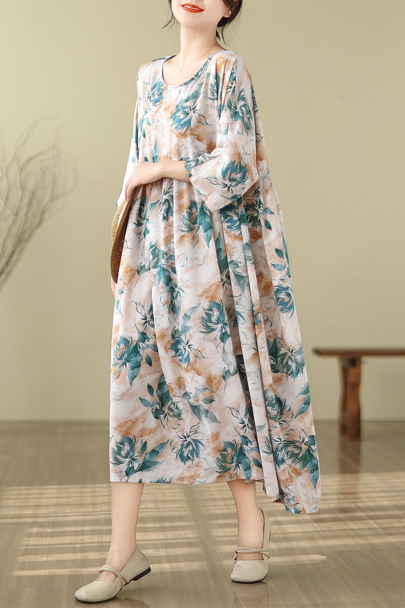 Apricot Retro Loose Plus Size Floral Dress