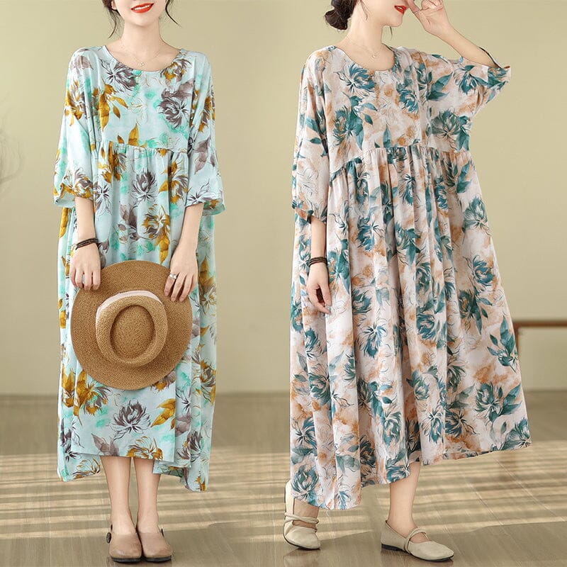 Apricot Retro Loose Plus Size Floral Dress