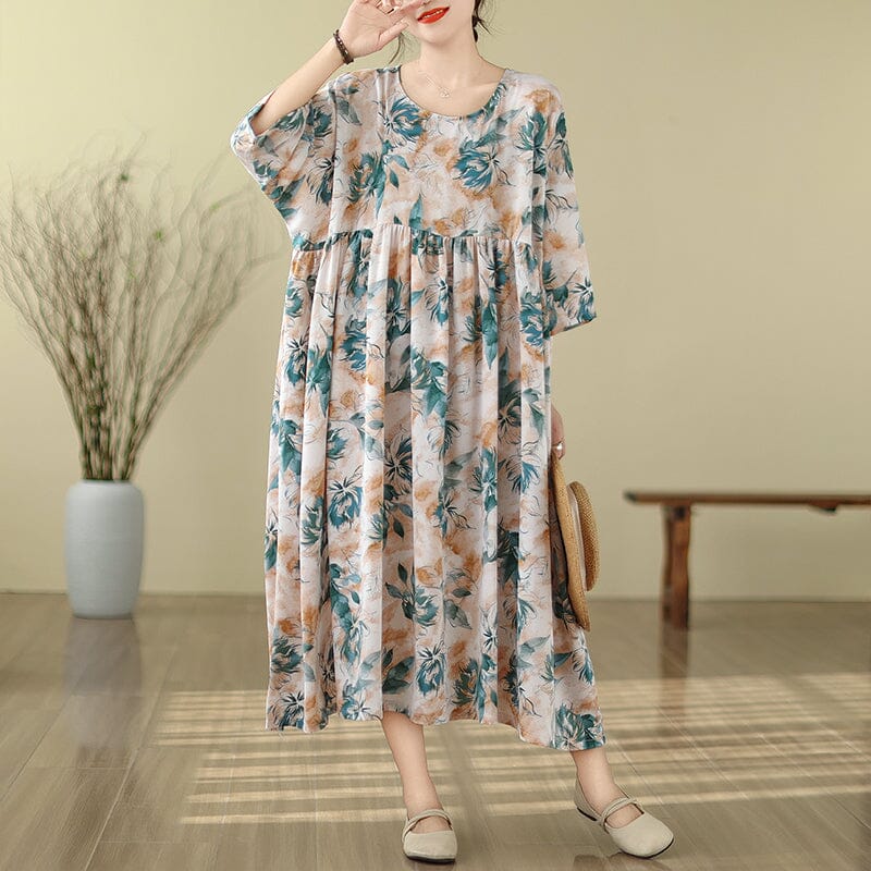 Apricot Retro Loose Plus Size Floral Dress