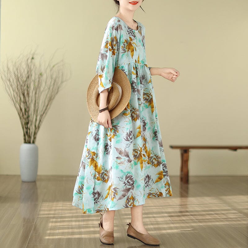 Apricot Retro Loose Plus Size Floral Dress