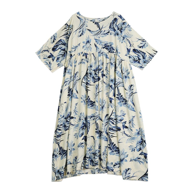 Spring Green Leaf Print Casual Loose Dress