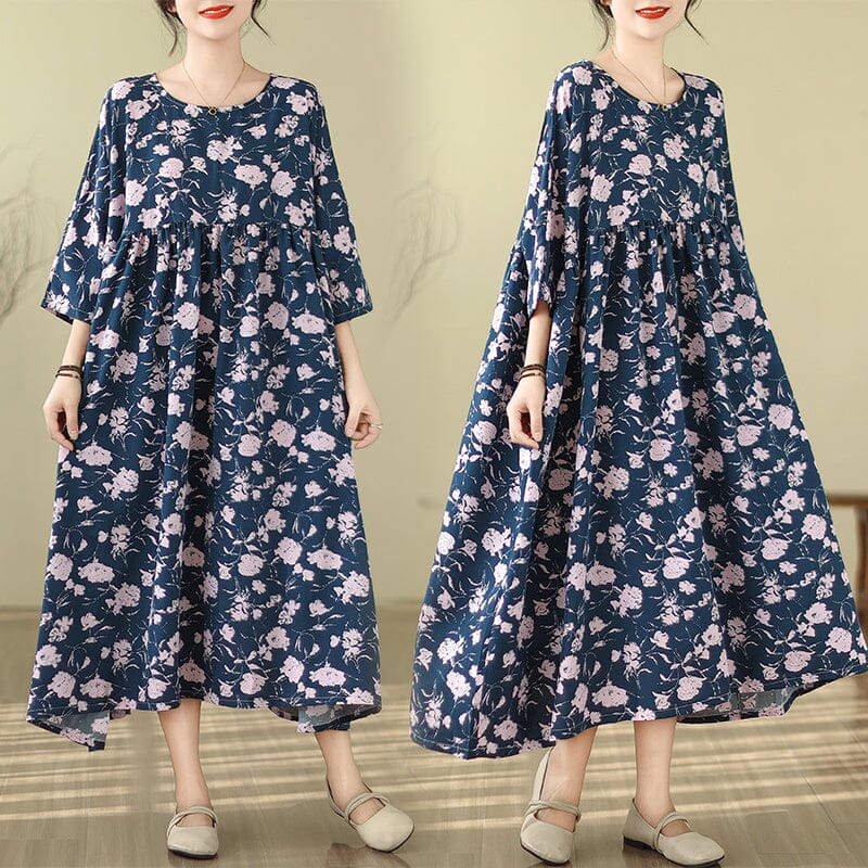 Spring Retro Print Loose Casual A-line Dress