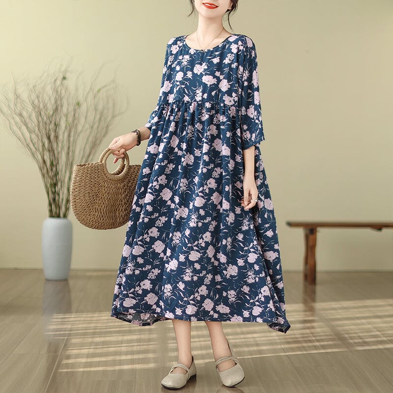 Spring Retro Print Loose Casual A-line Dress