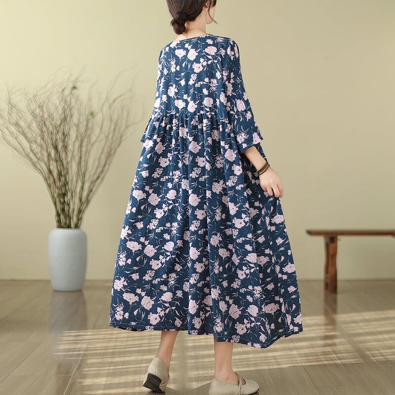 Spring Retro Print Loose Casual A-line Dress