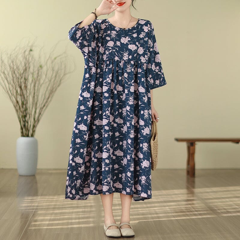 Spring Retro Print Loose Casual A-line Dress