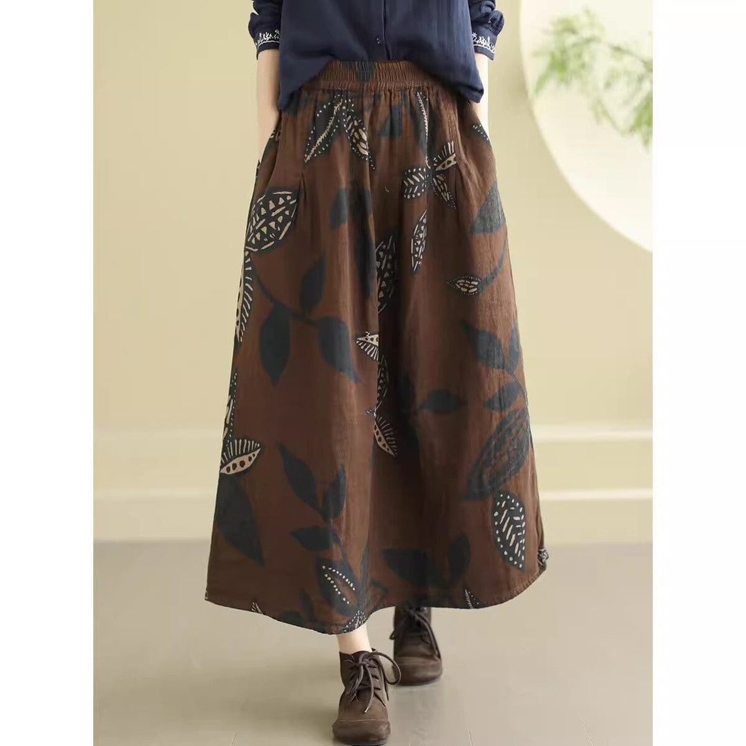 Spring Retro Print Loose Casual A-Line Skirt