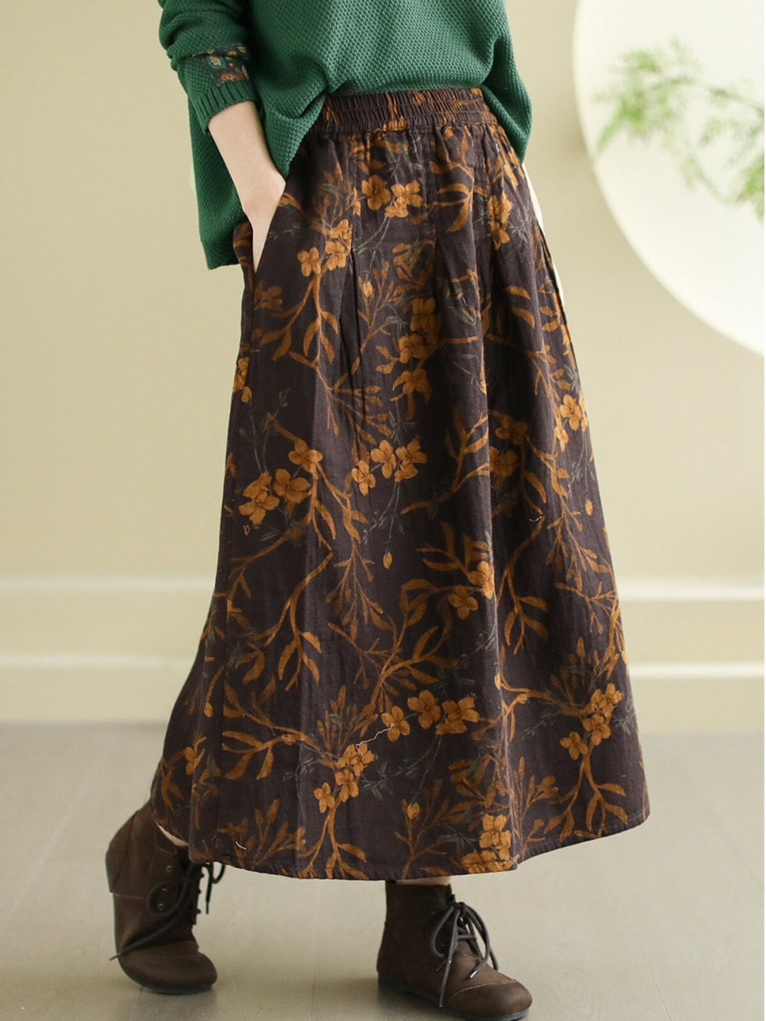 Spring Retro Print Loose Casual A-Line Skirt