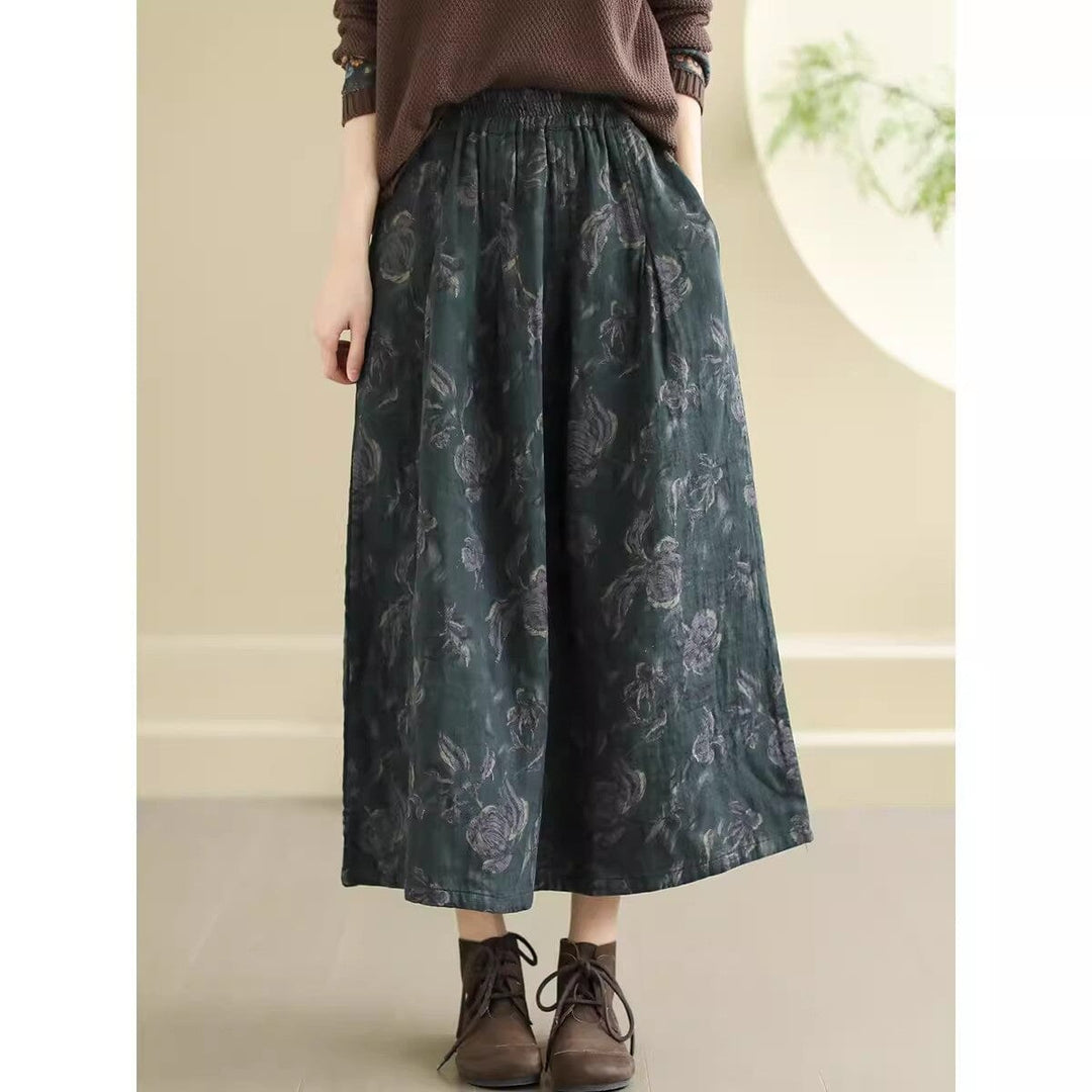 Spring Retro Print Loose Casual A-Line Skirt