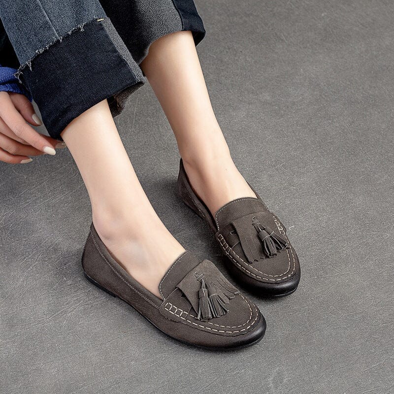 Spring Retro Suede Leather Casual Flat Loafers