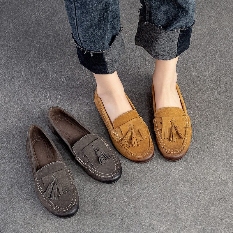 Spring Retro Suede Leather Casual Flat Loafers