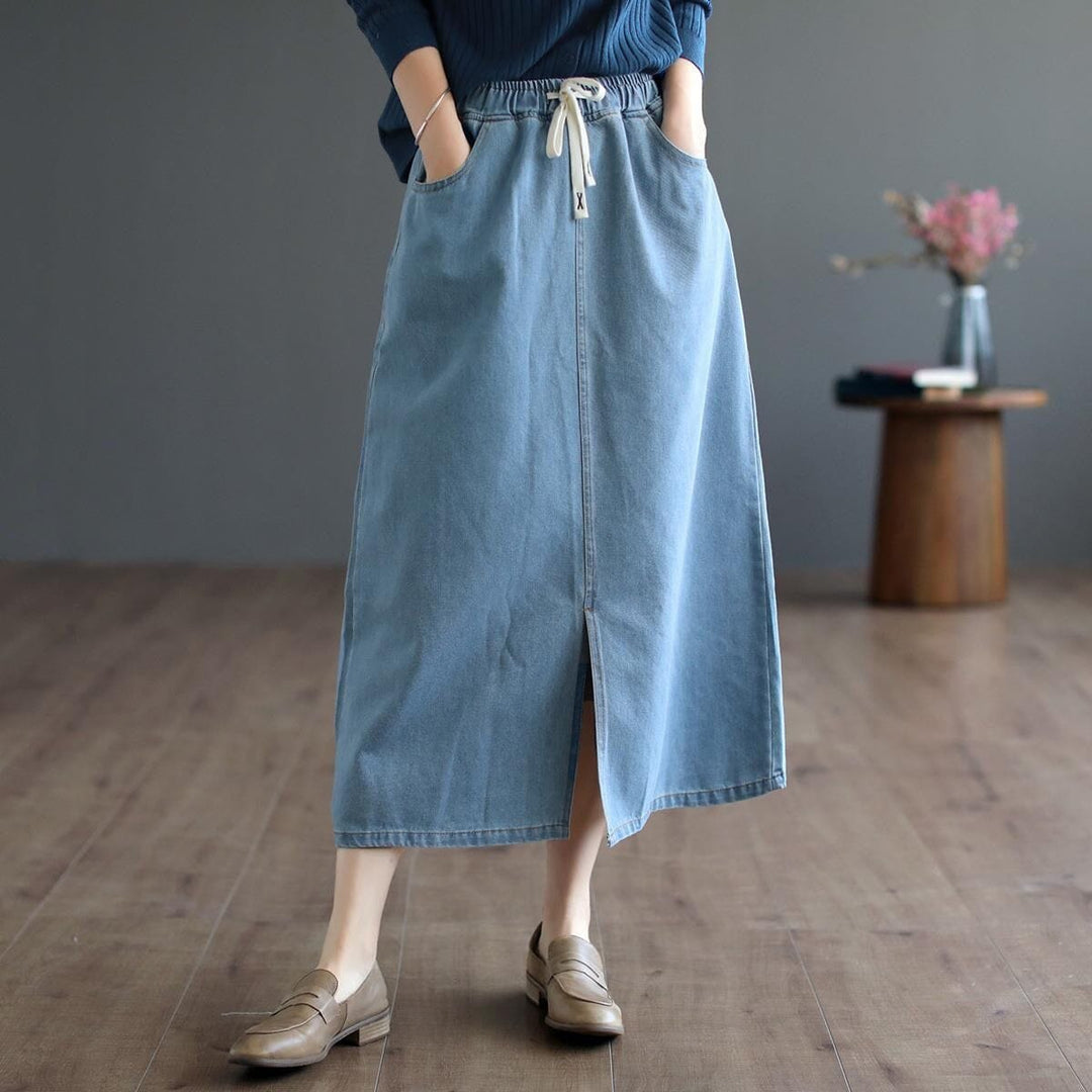 Solid Color Casual Split Loose Denim Skirt