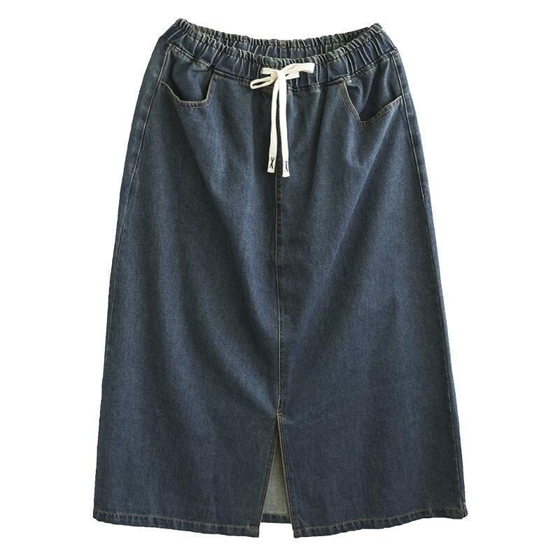 Solid Color Casual Split Loose Denim Skirt