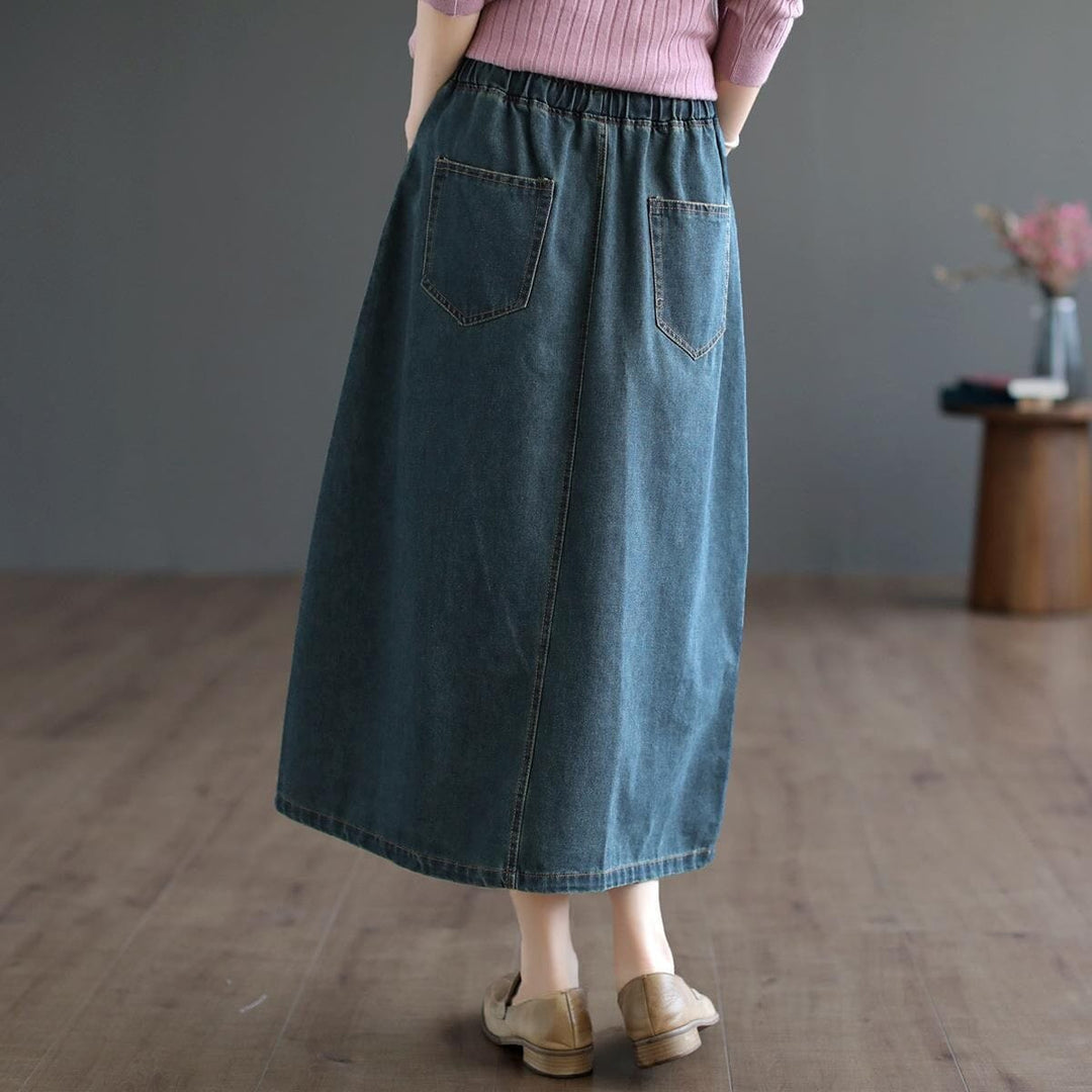 Solid Color Casual Split Loose Denim Skirt