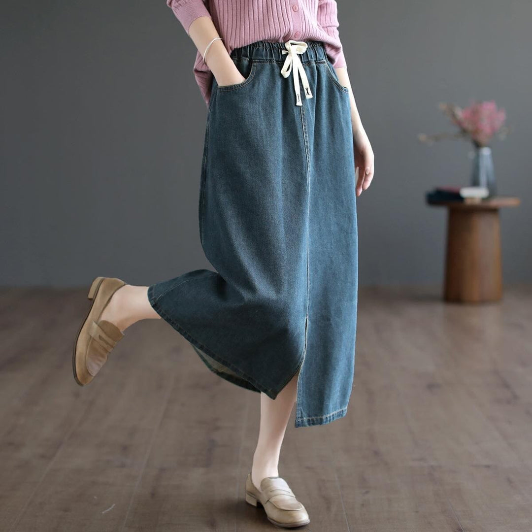Solid Color Casual Split Loose Denim Skirt