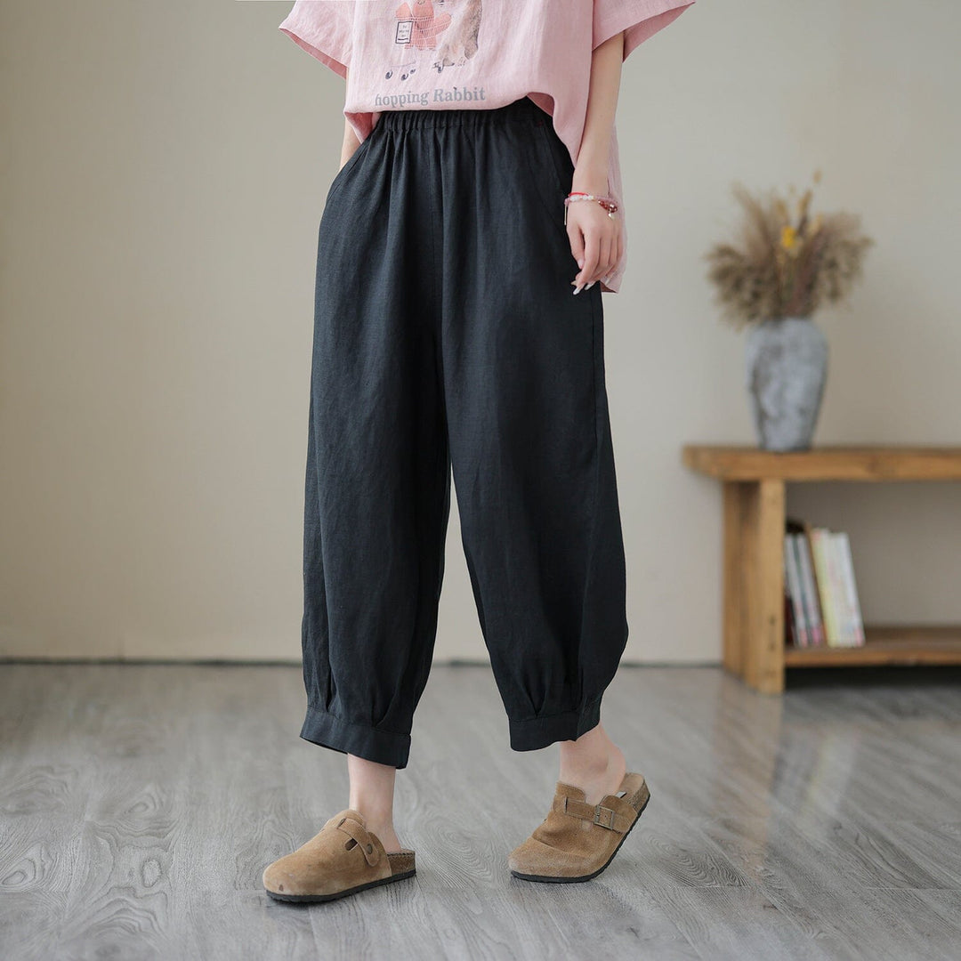 Spring Solid Loose Casual Linen Harem Pants