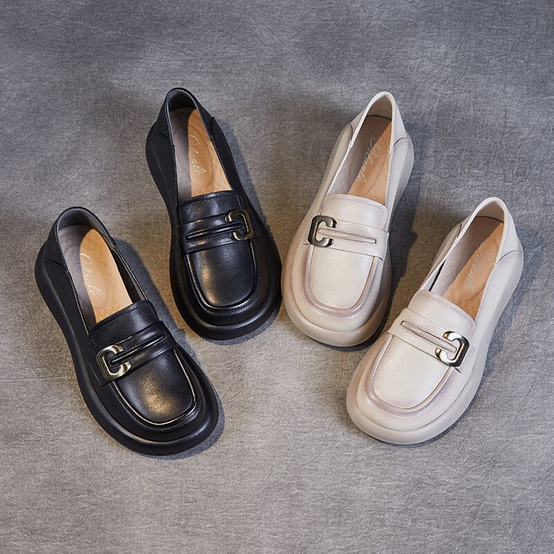 Spring Solid Retro Leather Soft Loafers