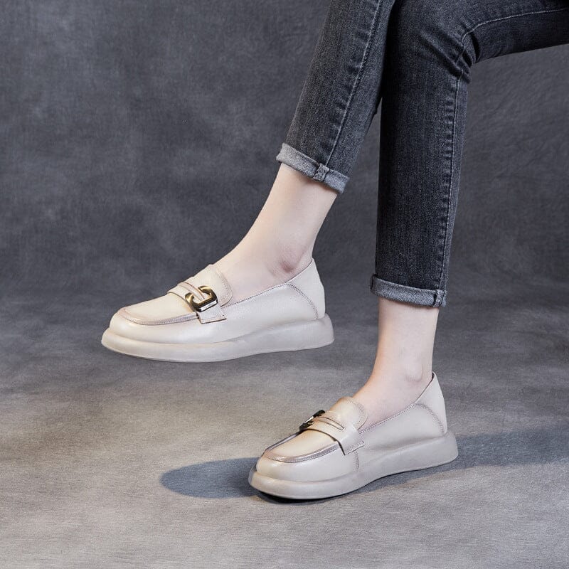 Spring Solid Retro Leather Soft Loafers