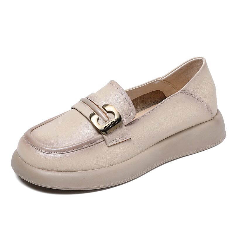 Spring Solid Retro Leather Soft Loafers