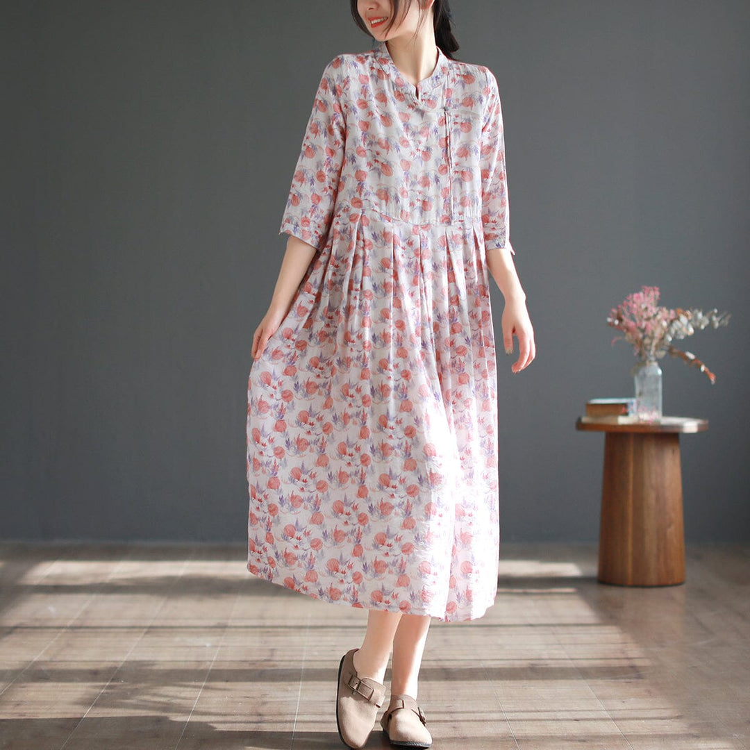 Women Summer Casual Floral Print Midi Dress