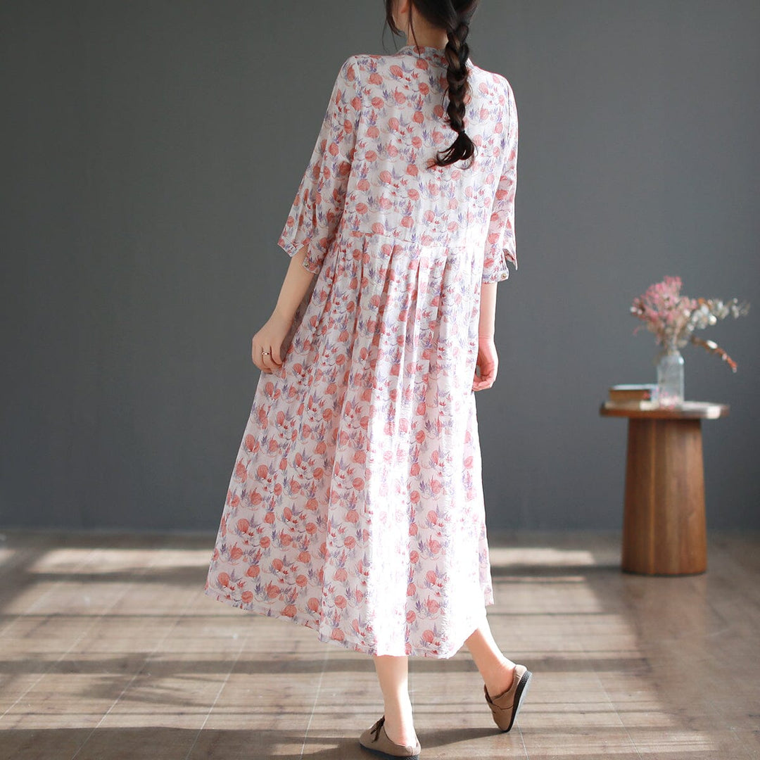 Women Summer Casual Floral Print Midi Dress