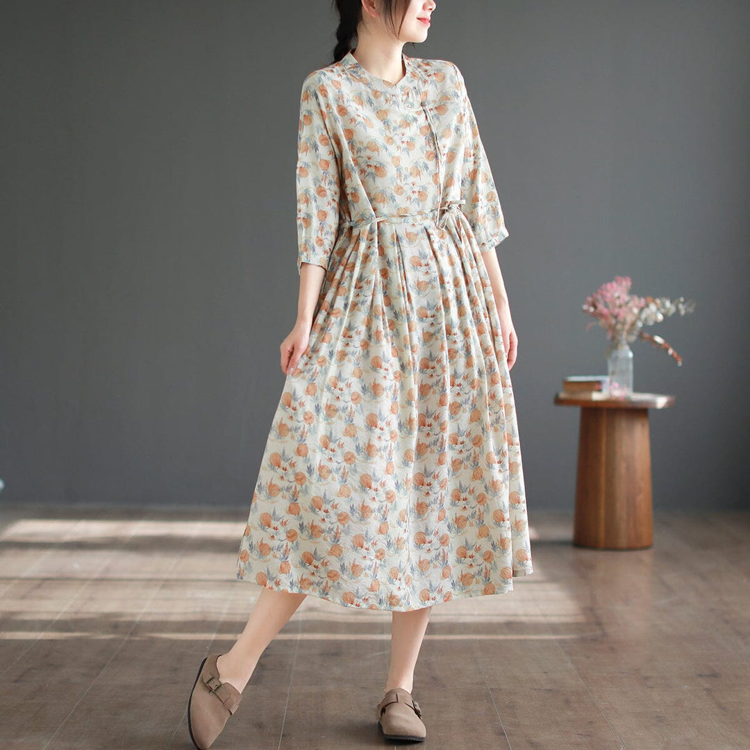 Women Summer Casual Floral Print Midi Dress